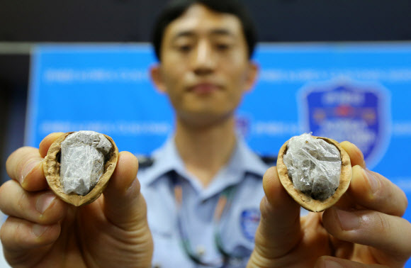 호두 속에 숨겨 들여오다 적발된 마약