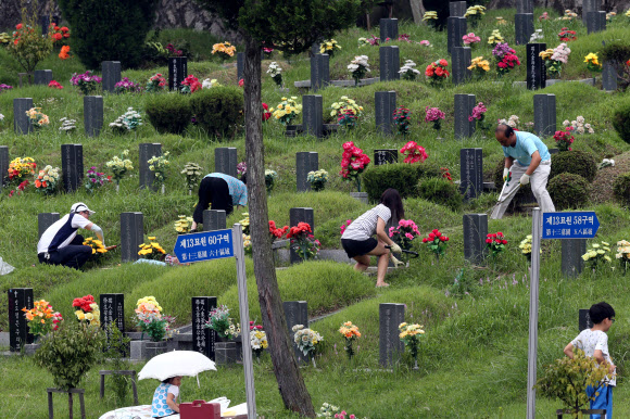 부산 영락공원에 추석 벌초객 북적