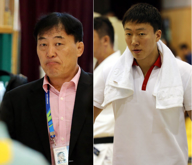 북한 국제 심판 박정철과 아들 유도 박홍위(오른쪽)