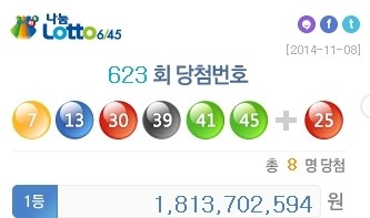 로또623회당첨번호 공개.