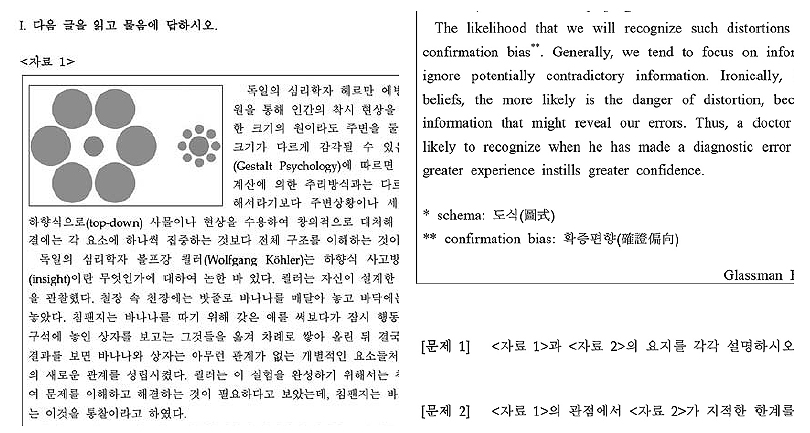 지난달 22일 한국외대 상경대학, 글로벌경영대학 등의 수험생들이 치른 2015학년도 논술 문제의 일부. 지난해 2개이던 영어 자료가 1개로 줄었고 모두 6~7개였던 제시문도 5개로 줄었다. 한국외대 제공