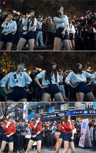 걸그룹 이엑스아이디(EXID)가 홍대, 명동에서 게릴라 콘서트를 진행하고 있다.<br>사진출처=이엑스아이디(EXID) 공식홈페이지