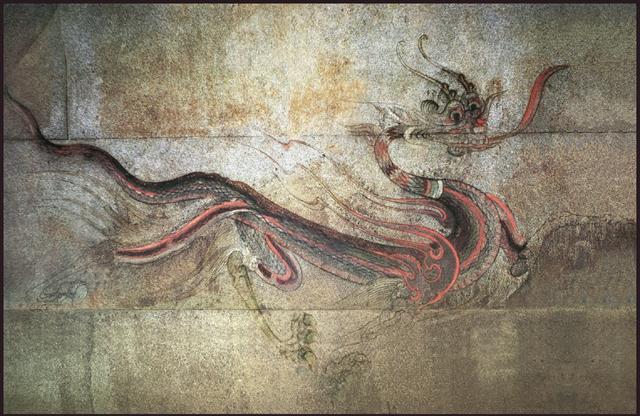 평안남도 남포시에 있는 고구려 강서대묘의 사신도(四神圖) 가운데 청룡(7세기 초).