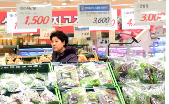 설명절을 앞두고 채소값이 급등한 가운데 2일 서울의 한 대형마트 채소코너에서 고객들이 물건을 고르고 있다.  정연호 기자 tpgod@seoul.co.kr