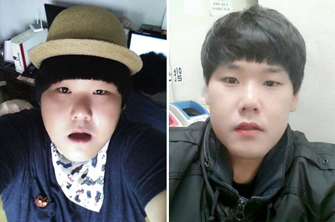 왼쪽 사진은 2012년 7월 개그맨 김수영이 자신의 트위터에 올린 사진. 오른쪽은 최근 다이어트 중인 2015년 5월 모습.<br>사진출처: 김수영 페이스북, 트위터