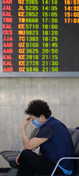 중동호흡기증후군(메르스) 환자가 7명으로 늘어난 28일 오후 서울 강서 김포국제공항에서 관광객들이 마스크를 쓰고 있다. 2015.5.28 도준석 pado@seoul.co.kr