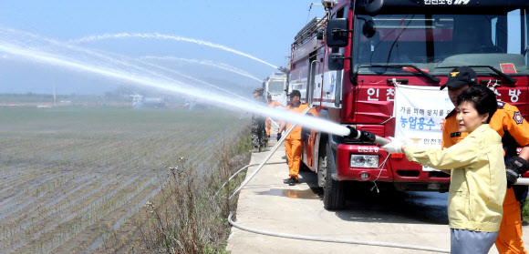 논에 물주는 박 대통령