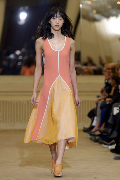 A model presents a creation by