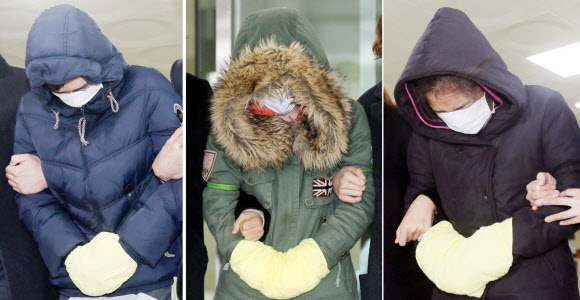 고개 숙인 아동학대 아버지·동거녀·친구