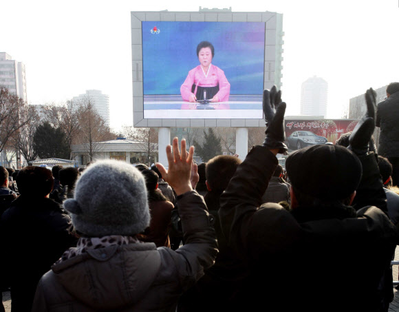 환호하는 북한 주민들 