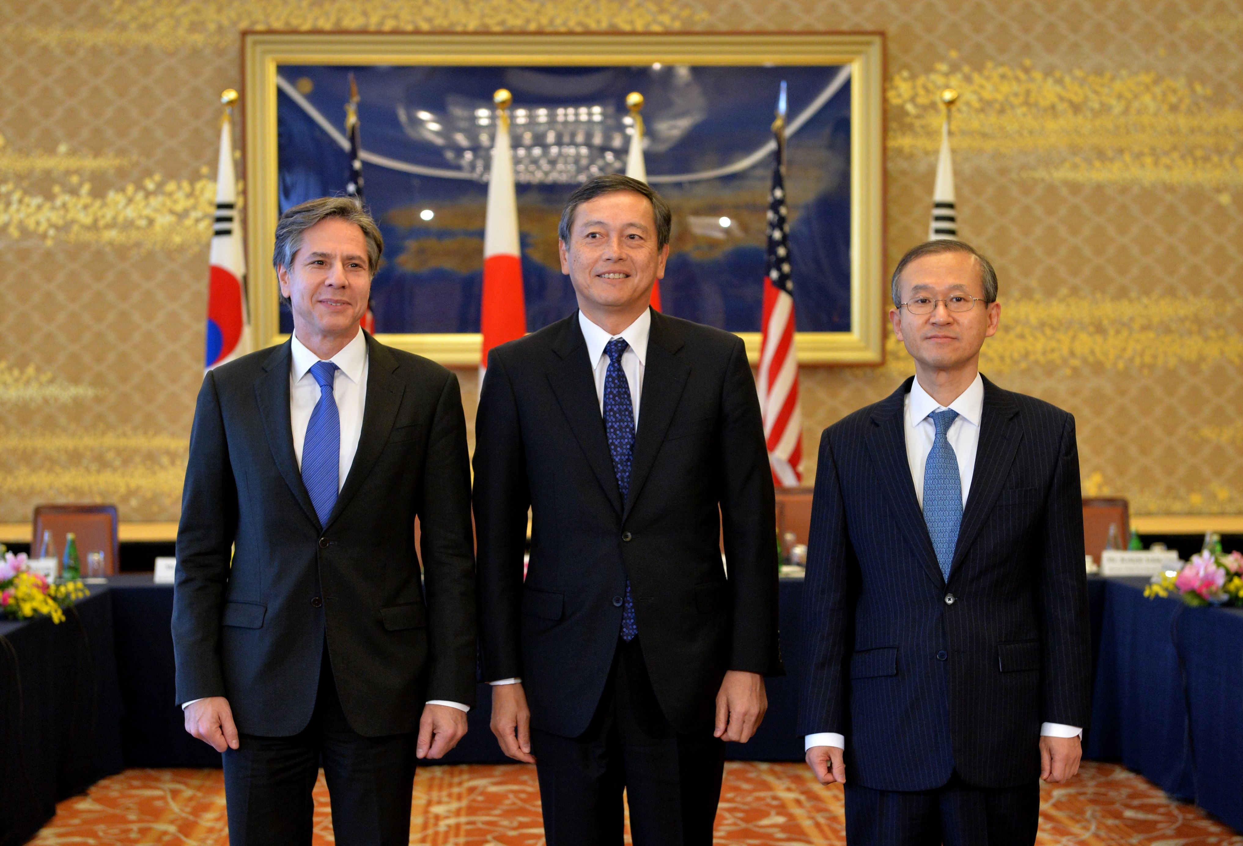 왼쪽부터 토니 블링큰 미국 국무부 부장관, 사이키 아키타카 일본 외무성 사무차관, 임성남 외교부 제1차관  ⓒAFPBBNews=News1