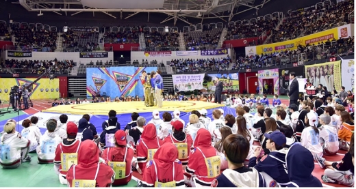 300여명의 국내 아이돌 스타들이 출연한 MBC 설특집 ‘2016 아이돌스타 육상 씨름 풋살 양궁 선수권대회’.<br>MBC 제공