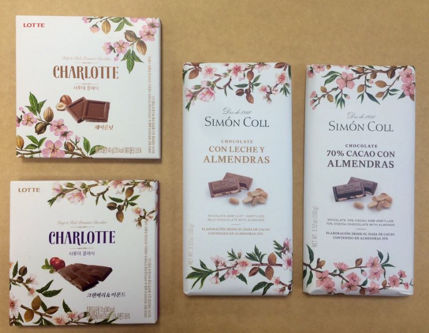 롯데제과의 초콜릿 제품(왼쪽)과 시몬 콜의 초콜릿 제품. 사진=트위터 캡처