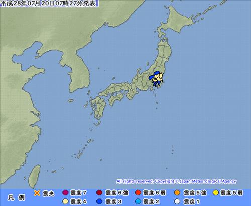 20일 오전 7시 25분쯤 일본 이바라키현 남부 지역에서 규모 5.0의 지진이 발생했다. 일본 기상청 제공