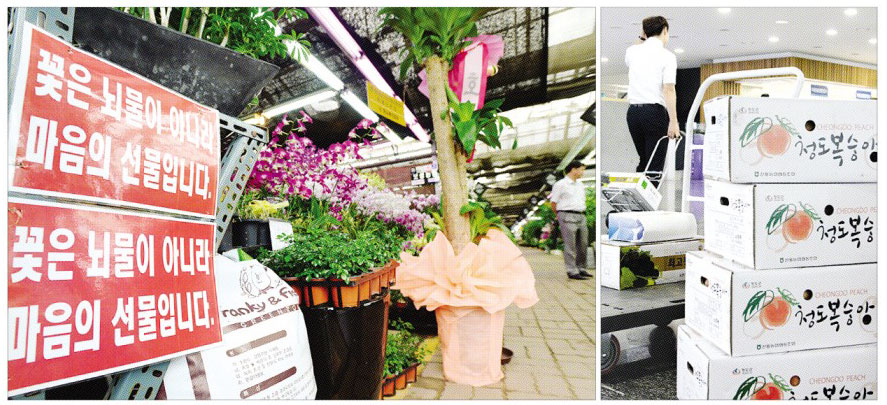 “꽃은 뇌물 아니다” 팻말 붙은 꽃시장… 선물 쌓인 의원회관 