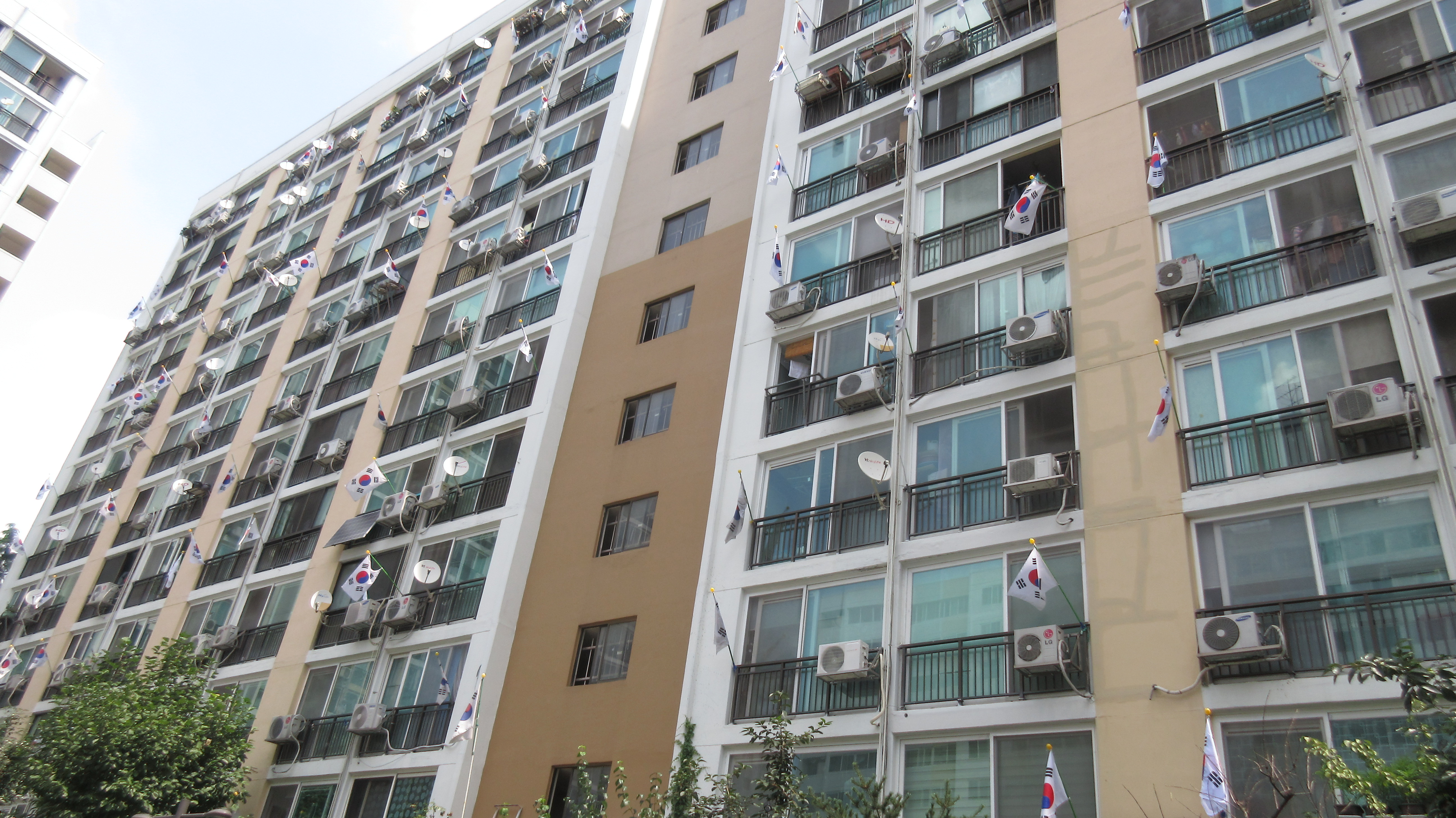 광복절인 지난 15일 서울 강남구 일원동의 한 아파트 단지에 집집마다 태극기가 걸려 있다. 강남구 제공
