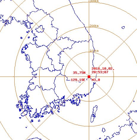 2일 오후 8시 53분쯤 경북 경주 남남서쪽 10㎞서 규모 3.0의 지진이 발생했다.