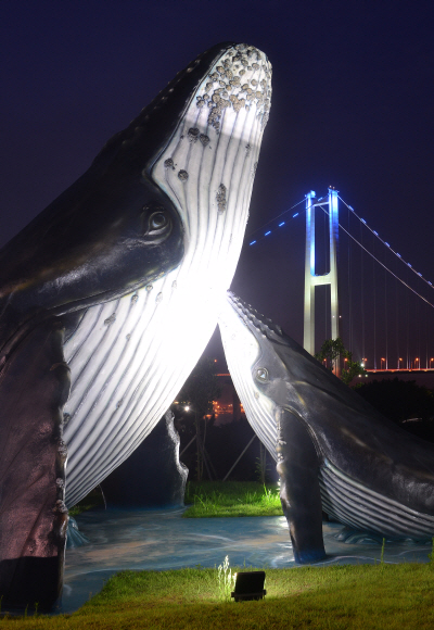 고래문화마을에 전시된 혹등고래 조형물.