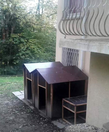 ’비선 실세’ 의혹을 받는 최순실 씨와 딸 정유라 씨 등이 최근까지 거주한 것으로 보이는 독일 프랑크푸르트 인근 도시 슈미텐 그라벤비젠벡 8번지 주택 뜰 안에 있는 개집들.  연합뉴스