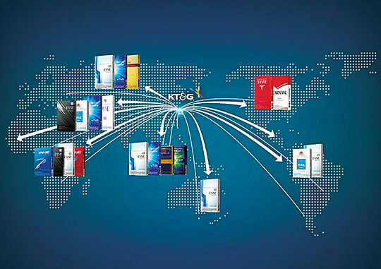 전 세계 50여 개국에 수출되고 있는 KT&G 담배 제품들. KT&G 제공