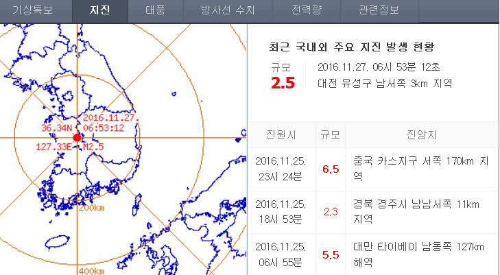 대전 지진 감지