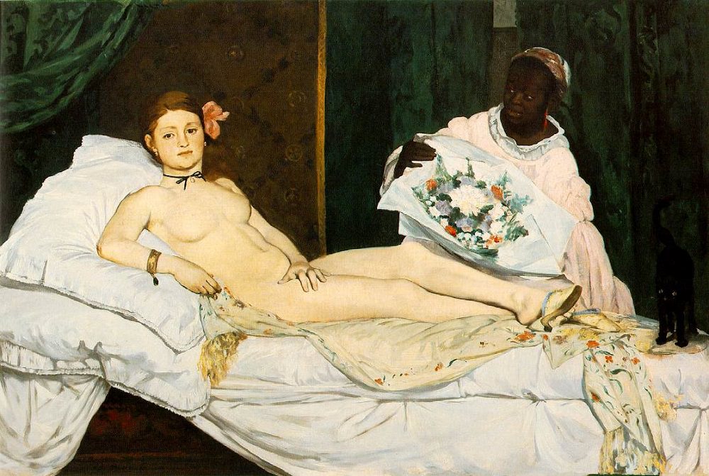 19세기 프랑스 인상주의 화가인 에두아르 마네의 ‘올랭피아’. 여신이나 님프로 표현돼 오던 여성의 누드화를 현실의 매춘부로 표현해 당대에도 논란을 불러일으킨 도발적인 작품으로 평가된다.