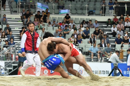 민족대명절 설을 맞아 충북 예산군 윤봉길체육관에서 ‘IBK기업은행 2017 설날장사씨름대회’가 성황리에 진행 중이다.