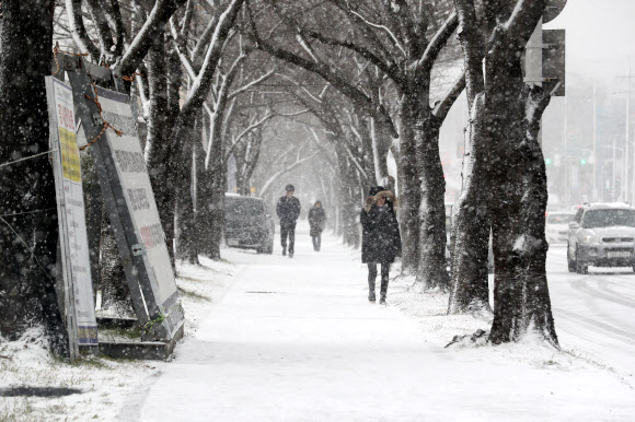 이번 주말인 4일에는 강원도 산간지역을 중심으로 최대 7cm 안팎의 많은 눈이 내릴 것으로 예상됐다. 연합뉴스