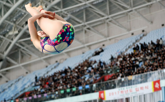 입학식장에서 다이빙 시범