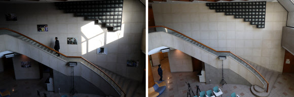 청와대 춘추관 박 전 대통령 사진 철거 전후