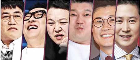 왼쪽부터 이경규, 박명수, 김구라, 강호동, 김성주, 신동엽.