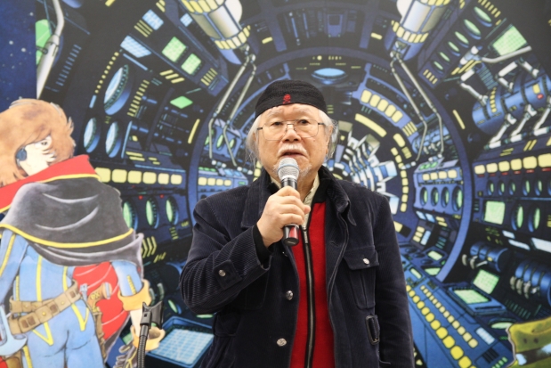 일본 만화가 마츠모토 레이지가 26일 서울 예술의전당 한가람미술관에서 열린 기자간담회에서 ‘은하철도999’의 창작 배경에 대해 이야기하고 있다.