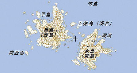 일본이 독도의 서도, 동도를 각각 남섬(男島·오지마)과 여섬(女島·메지마)이라고 명명하는 등 독도 내 11곳에 일본식 지명을 마음대로 갖다 붙인 것으로 4일 드러났다. 사진은 일본 국토지리원의 독도 정밀지도의 모습. 한국국토지리정보원·일본국토지리원 홈페이지 캡처