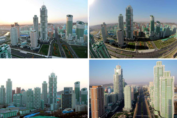 북한이 지난 13일 김정은 노동당 위원장이 참석한 가운데 여명거리 준공식을 했다고 노동신문이 14일 보도했다. 여명거리는 부지면적이 90여 정보(89만여 ㎡)이고, 연건축면적이 172만 8천여㎡에 달하며 초고층 빌딩이 즐비하게 들어서 평양의 스카이라인을 바꿀 신도시에 해당한다.  연합뉴스