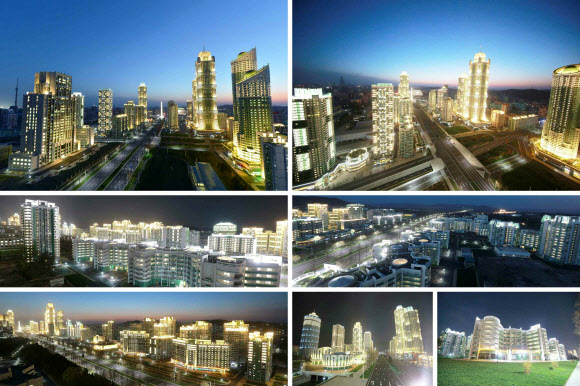 북한이 지난 13일 김정은 노동당 위원장이 참석한 가운데 여명거리 준공식을 했다고 노동신문이 14일 보도했다. 여명거리는 부지면적이 90여 정보(89만여 ㎡)이고, 연건축면적이 172만 8천여㎡에 달하며 초고층 빌딩이 즐비하게 들어서 평양의 스카이라인을 바꿀 신도시에 해당한다.  연합뉴스