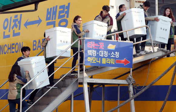 인천 옹진군선관위 섬 지역 투표함 배송