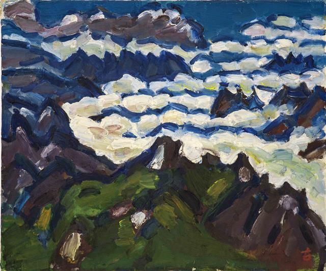 산과 일체가 되는 경지에서 산이 주는 감동을 강한 필선과 두꺼운 마티에르로 표현했던 박고석 화백의 작품 ‘외설악’. 현대화랑 제공