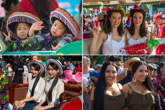 쌍둥이들이 1일(현지시간) 중국 윈난성 모장 하니족 자치현에서 열린 ‘쌍둥이 페스티벌’에 참여하고 있다. 신화 연합뉴스