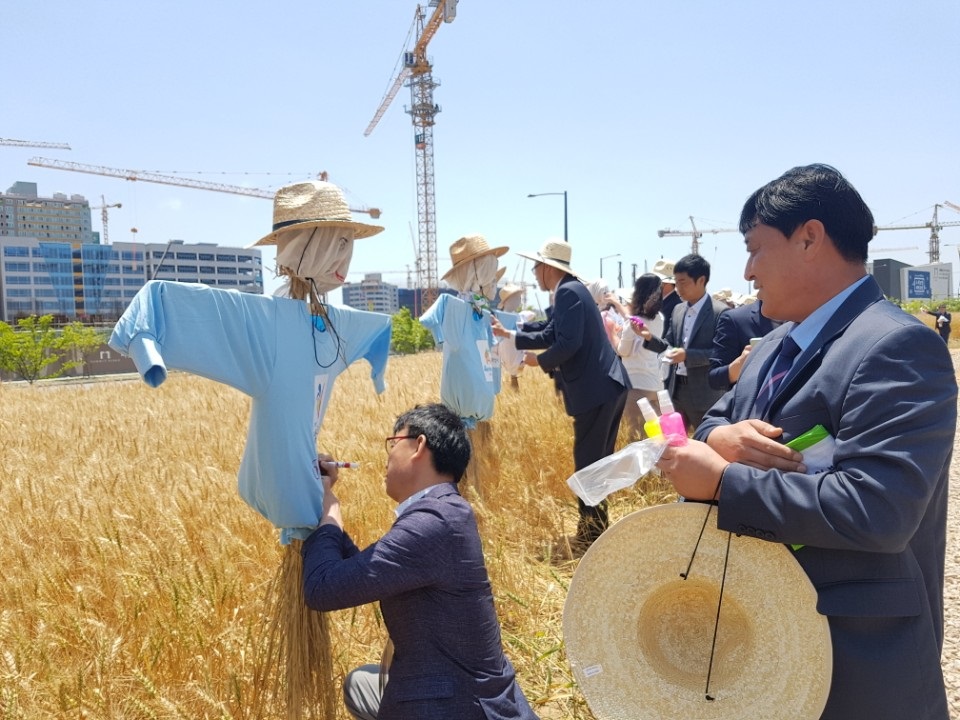 경기도 31개 시장·군수들이 한자리에 모여 각 시·군 특징을 보여주는 허수아비를 만드는 퍼포먼스가 진행됐다. 시흥시 제공