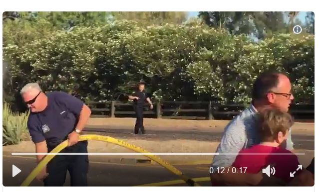 미국프로야구 애리조나에서 강타자로 활약한 뒤 현재 구단 프런트에서 일하는 루이스 곤잘레스(오른쪽)가 다른 차량에 받혀 불길이 치솟은 차량에서 탈출시킨 여성 운전자를 진정시키고 있다. 아르티 쿠르파 트위터 캡처 