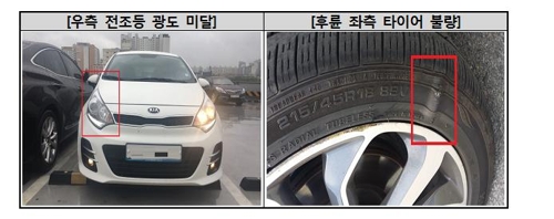 카셰어링 안전성 부적합 차량. 한국소비자원 제공