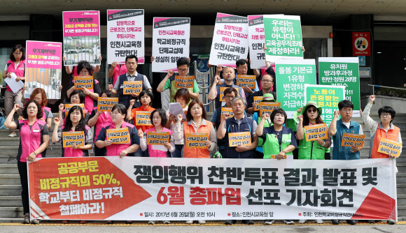 “비정규직 철폐” 인천학교 비정규직연대 파업 선포