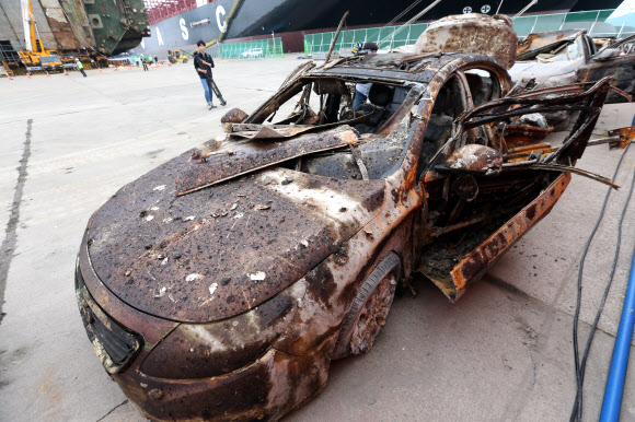 참사흔적 간직한 세월호 화물칸 차량