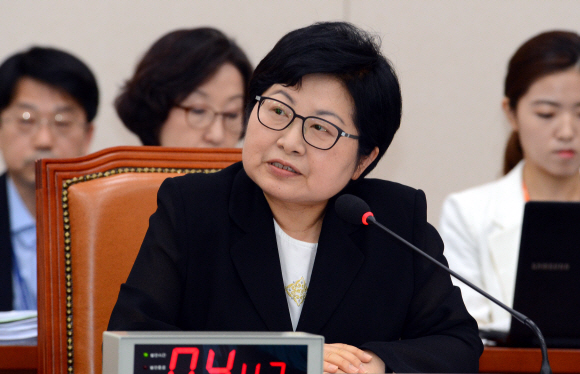 여성가족부 정현백 장관 후보자가 4일 오전 국회에서 열린 인사청문회에서 의원들의 질문에 답변을 하고 있다.  이종원 선임기자 jongwon@seoul.co.kr