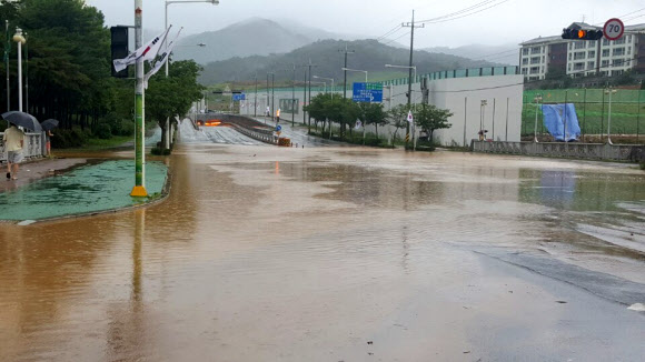 침수된 청주 도심 도로