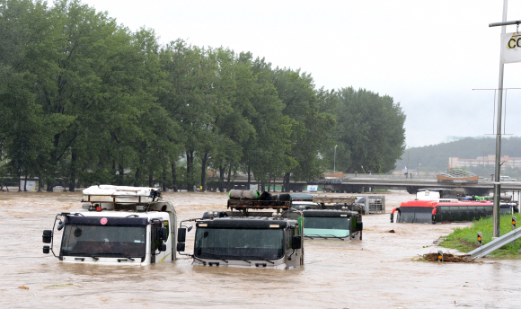 증평 보강천 하상 주차장 침수 2017.07.16   증평군천제공