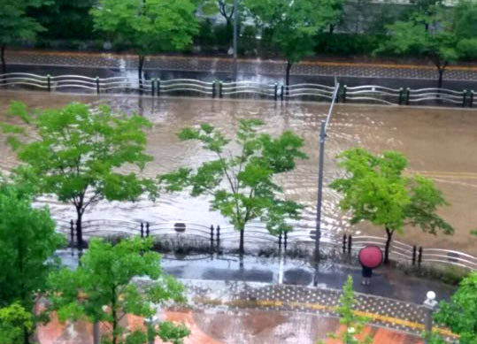 폭우로 잠긴 도로