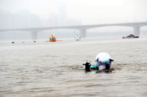 한강에 뛰어든 동물단체 활동가