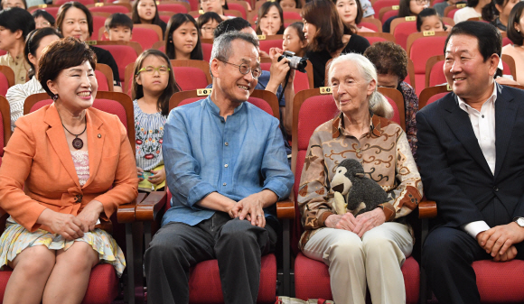 침팬지 인형을 끌어안은 ‘침팬지 할머니’