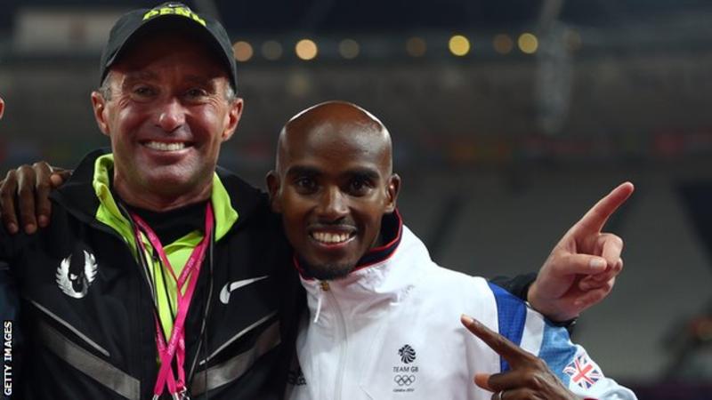 2012년 런던올림픽 남자 5000m와 1만m를 제패한 뒤 모하메드 파라(오른쪽)와 알베르토 살라자르 코치가 기쁨을 나누고 있다. AFP 자료사진
